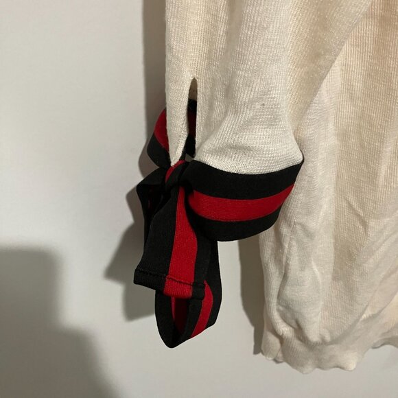 Who What Wear Women's Tie Sleeve Sweater Shirt, Cream/Red/Black, Large - Picture 2 of 4